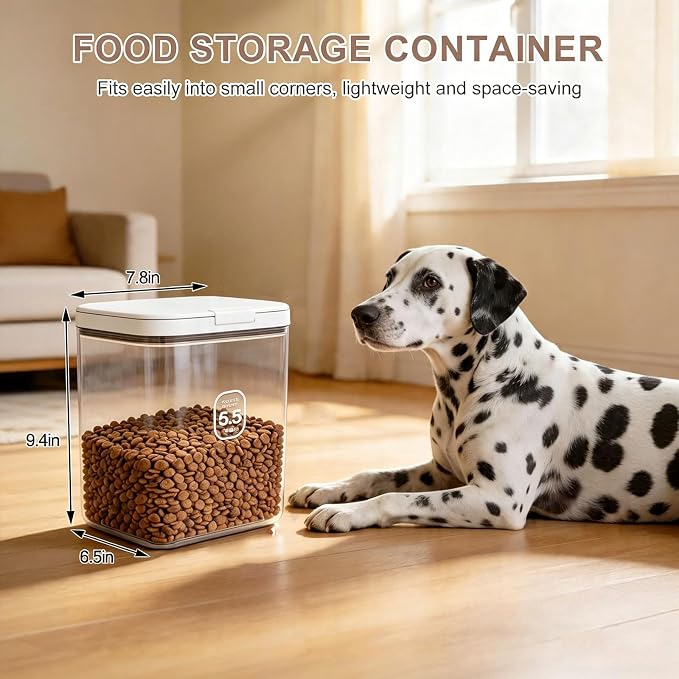 LEAWALK 5-7Lbs/5.81Qt/5.5L Airtight Dog Cat Food Storage Container and Pet Storage Bin BPA-Free. PET Clear Stackable Dog Treat Containers for Pet Food/Rice/Dry/Cereals/Flour/Sugar/Bread - Image 2