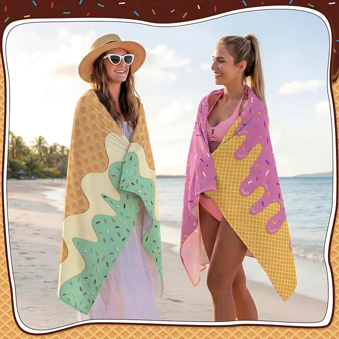 Peryiter 6 Pcs Oversized Microfiber Beach Towels Sand Free Quick Dry Large Pool Towels Absorbent Camping Travel Blanket Set for Women Men Bath Beach(Ice Cream Drip, 28 x 59 Inch, Pastel Mix) - Image 5
