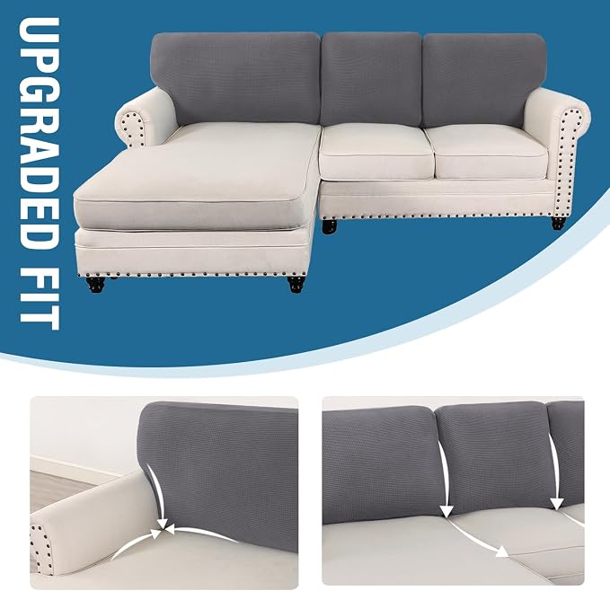 H.VERSAILTEX Backrest Cushion Covers Sectional Couch Back Cushion Covers for Sectional Sofa Set for Both Left/Right Couch (Back Only: 1 Chaise + 2 Sofa, Charcoal Grey) - Image 7