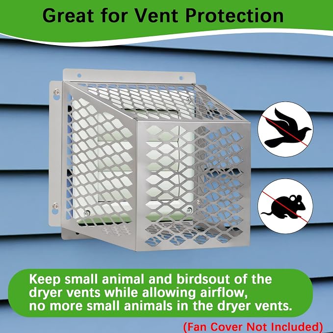 Dryer Vent Bird Guard,Dryer Vent Cover Outside for 5-6 inch Vent Hoods | Outdoor Bird Guard for Dryer Vent & Bathroom Exhaust,Stainless Steel Dryer Vent Cage 8.5"Lx8.5"Wx6"H,Prevent Bird From Enter - Image 3