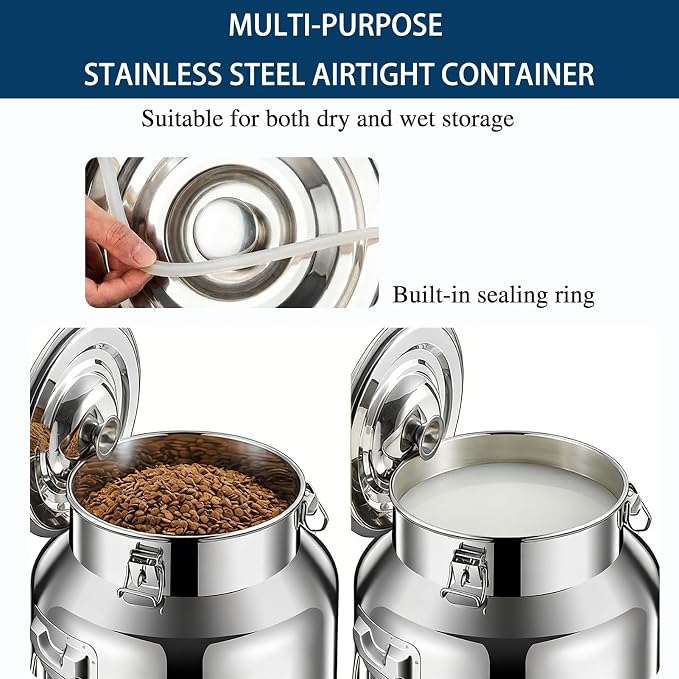 15 Lbs Stainless Steel Dog Food Storage Container with Scoop, Large Metal Dog Food Bin with Airtight Lid & Locking Clamp, Pet Food Container for Dogs & Cats, Keep Fresh, Easy to Clean - Image 7