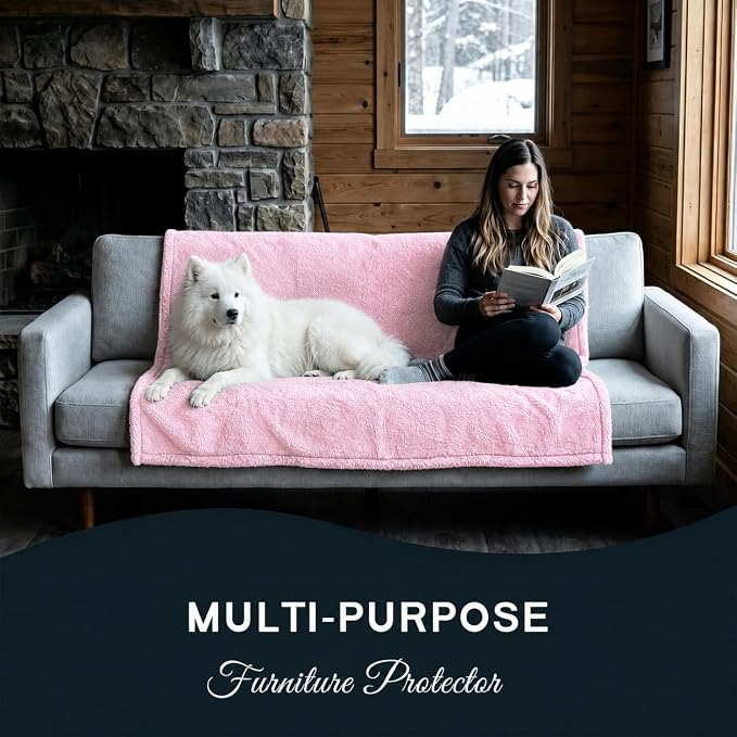 Waterproof Dog Blanket Reversible Fluffy Pet Bed Cover Pink Puppy Blankets Leakproof Sofa Couch Washable Cover Cat Pet Blanket for Warm-M - Image 6