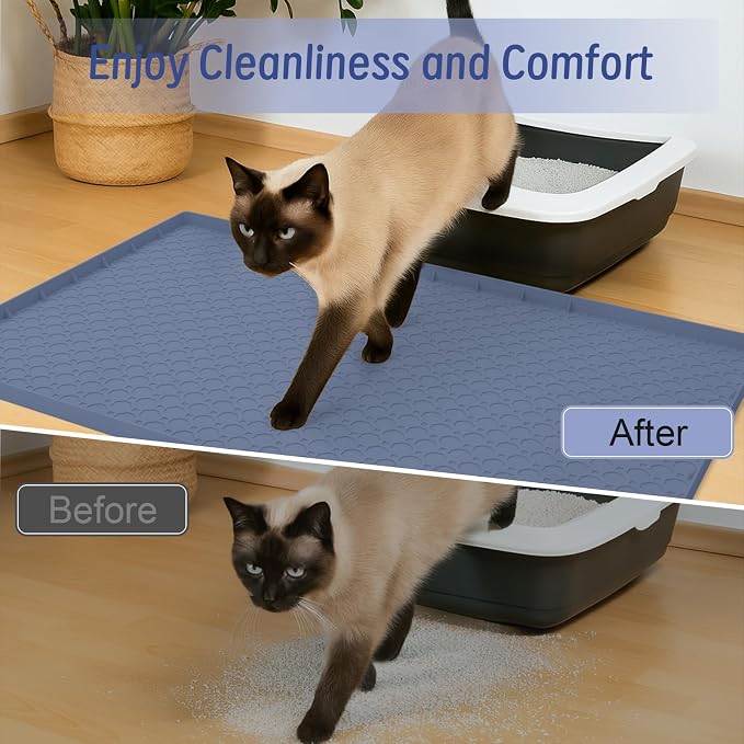 Silicone Large Cat Litter Mat 34" X 22", Cat Mat for Litter Box, Cats Litter Trapping Mat, Non-Slip and Waterproof, Raised Edges, Blue - Image 4