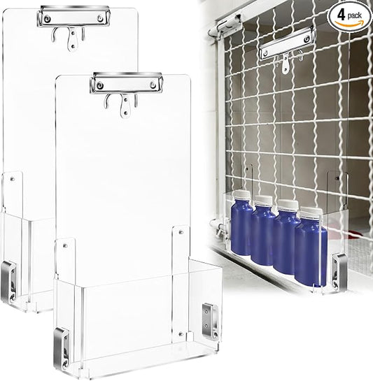 Leinuosen 4 Pack Kennel Cage Storage Basket Bin for Accessories and Supplies Veterinary Cage Acrylic Storage Rack for Kennel, Crate, Cat Accessories Acrylic Display Stand Brochure Holder by Leinuosen