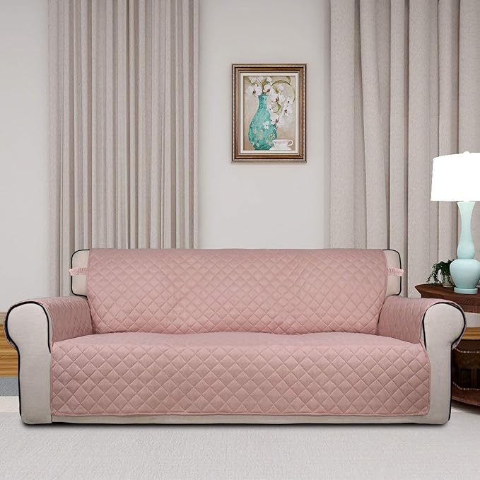 PureFit Reversible Quilted Sofa Cover Dog Couch Covers for Sofa, 66 in | Pink/Beige, Water Resistant Couch Protector, Washable Pet Couch Cover with Non Slip and Elastic Straps For Kids - Image 2
