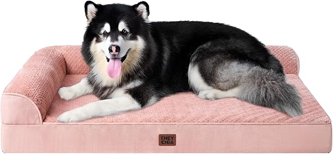 EHEYCIGA XXL Dog Bed Memory Foam, Orthopedic Giant Dog Bed Jumbo with Washable Removable Cover, Waterproof Pet Sofa Couch with Nonskid Bottom, 48x35x7.5, Pink by EHEYCIGA