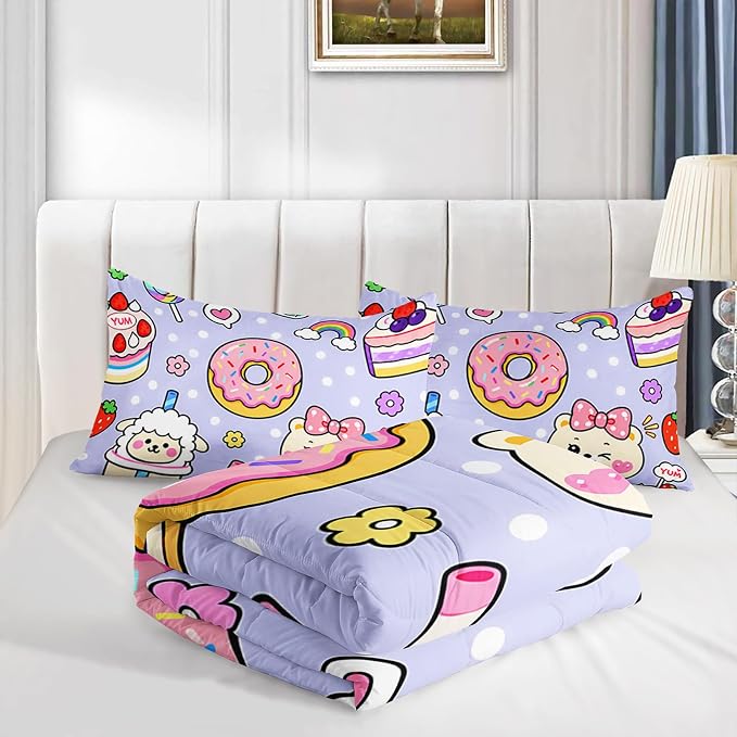 QOOMO Kawaii Bear Comforter Set for Kids Teens Girls Women,Cute Bear Kids Bedding Set,1 Comforter with 2 Pillowcase, Microfiber 3 Piece Bedding Set,for All Seasons，Queen Size - Image 5