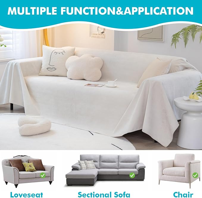 MINGPINHUIUS Sofa Cover Sectional Couch Covers: Chenille Textured Soft Loveseat Covers Non Slip 100% Waterproof Simple Couch Protector Pet-Friendly for Living Room (Ivory White,71 × 118in) - Image 5