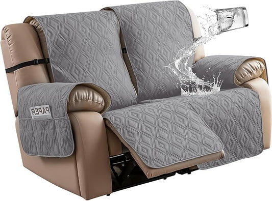 Genina Loveseat Recliner Cover Non-Slip, Sofa Cover for Reclining Couch 2 Seat, Loveseat Covers Double Recliner Furniture Protector Cover with Elastic Straps for Pets (Light Gray, Recliner Loveseat) by Genina