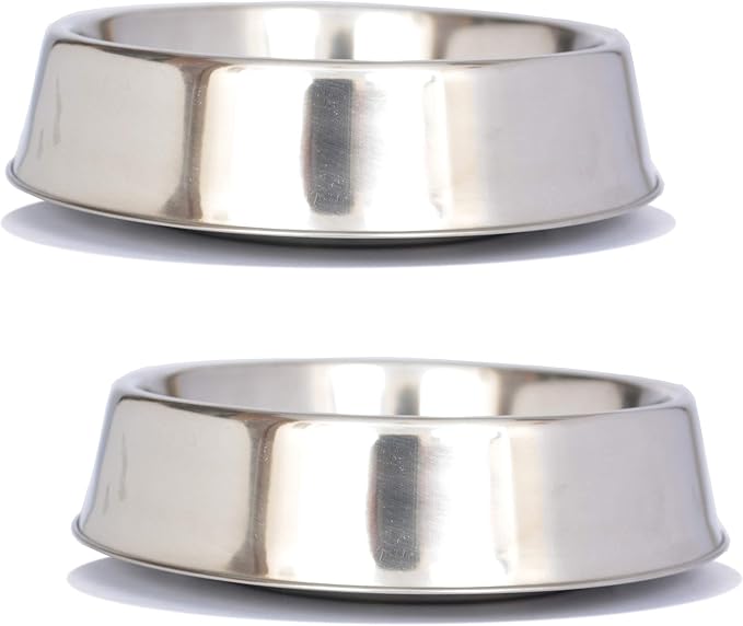 Iconic Pet 2 Pack of 1 Cup Stainless Steel Non Skid Pet Bowls for Dog or Cat with Raised Rim Dishwasher Safe Pet Food and Water Bowls - 8 Oz by IconicPet