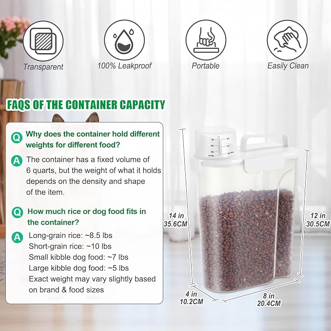 TBMax Dog Food Storage Container 5-7 lbs, Airtight Cat Food Container with Larger Spout & Measuring Cup, Portable Pet Food Storage Dispenser for Small Animal Kibble Storage, Bird Seed Container - Image 3