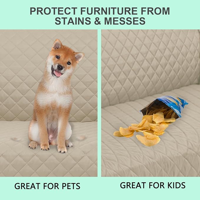 Reversible Loveseat Couch Sofa Covers, 2-Seater, Sand/Beige | Loveseat Covers for Dogs Water Repellent, Friendly Furniture Protector with Elastic Straps for Living Room - Image 5