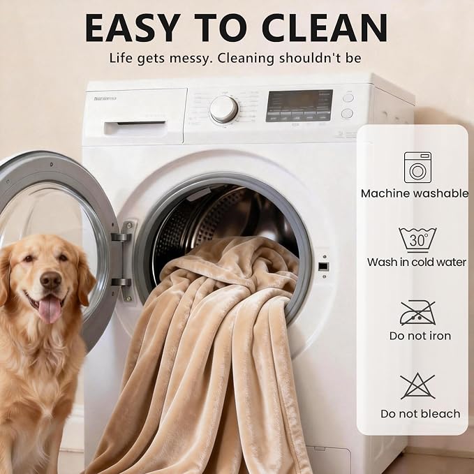 gogobunny Waterproof Flannel Blanket for Bed Couch Sofa, Reversible Double-Sided Throw for Dog Puppy Cat, Stain Resistant Furniture Protector Against Liquid Pee and Fur (90" x 90", Beige/Cream) - Image 7
