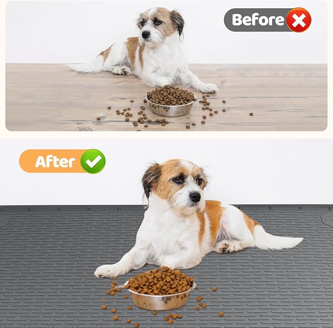 Dog Food Mat 40''x40'' Extra Large Dog Mat for Food and Water,Dark Grey | Silicone Dog Bowl Mat with Raised Edge, Waterproof Non-Slip Pet Feeding Mat for Floors, fit for Dog Cat Bowls - Image 4