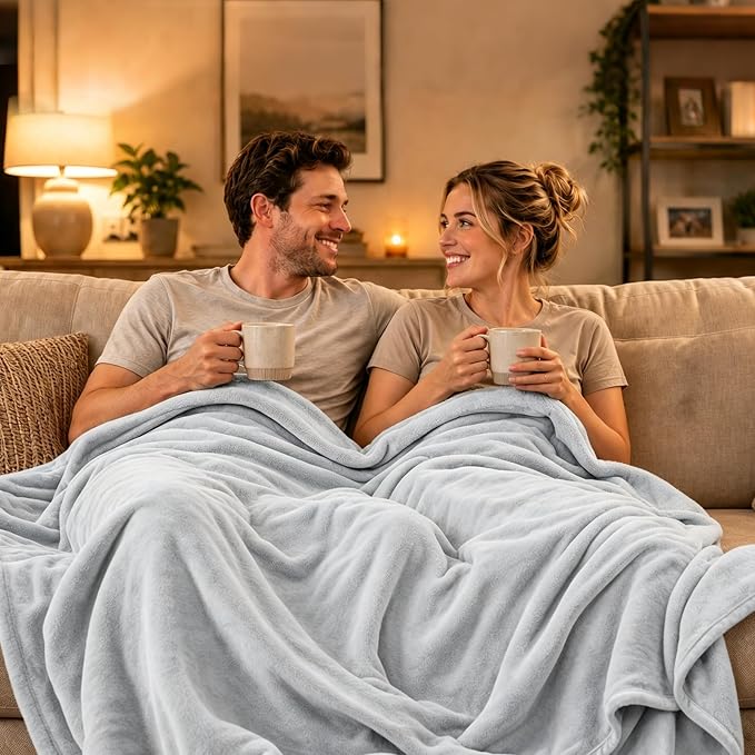 LOOBANI Waterproof Blanket for Bed Full/Queen, Reversible Leakproof 80"x90" | Light Grey, Soft Flannel & Coral Fleece Bed Blanket, Water Resistant for Couch Cover, Movie Nights, Camping, Pet-Friendly - Image 5