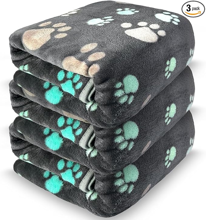 Dog Blankets for Large Dogs, 3 Pcs Dog Blanket Washable, Soft Fluffy Flannel Pet Blanket Mat Cover for Bed Couch, Cute Print Puppy Blanket 60" x 50" by NXDZI