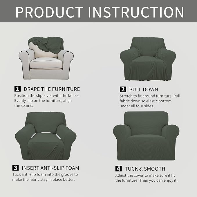 Easy-Going Stretch Oversized Chair Slipcover with Arm Washable Olive Green | 1-Piece Large chair covers armchair Furniture Protector for Living Room chair and a half cover Soft For Kids, Pet. - Image 6