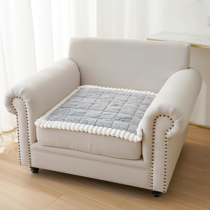 Fuzzy Couch Covers for Dogs, Non Slip Thick Dog Couch Cover Protector, Plush Pet Couch Covers for Sofa Washable, Soft Sofa Cushion Slipcovers Pet Friendly(1PC, Light Grey, 27.6”x27.6”) by PJLZJFBY