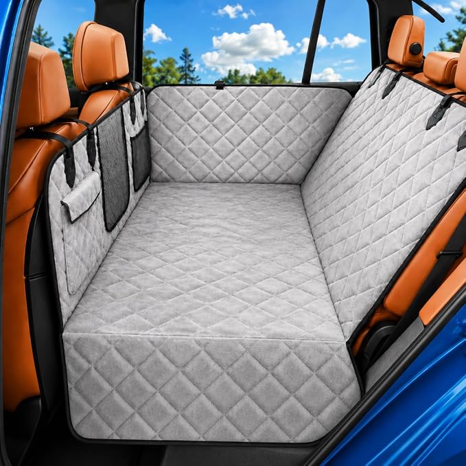 IJVAE Hard Bottom Car Seat Cover for Dog，Grey for Full Size SUV by IJVAE