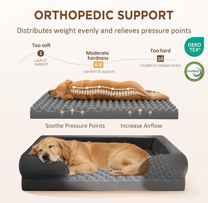 Comfort Expression Orthopedic Dog Bed for Medium Size Dog with Bolster | Waterproof Dog Couch Bed with Washable Cover & Non-Slip Bottom, Supportive Egg Crate Foam Medium Pet Bed, 30x20 Inch - Image 2