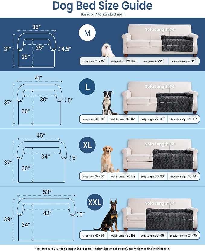Calming Medium Dog Bed for Couch, 35 x 31 inch Removable Couch Cover for Dogs Washable, Non-Slip Fluffy Plush Dog Sofa Mat for Furniture Protector - Dark Grey - Image 5