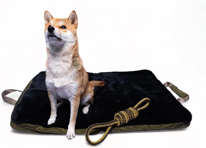 4 Cats & Dogs Gus Travel Bed – Portable Foldable Dog Bed & Pet Cushion Mat with Soft Faux Fur, Water-Resistant Nylon, Zippered Suitcase Design for Camping & Travel- Small (24″ x 31.5″), Army - Image 7