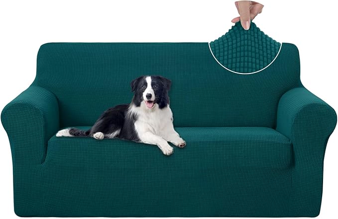 U-NICE HOME Oversized Stretch Loveseat Couch Cover, Blue | 2 Cushion Sofa, 1-Piece Sofa cover, Washable, Pet friendly, Furniture protector, Polyester Spandex Jacquard fabric by U-NICEHOME