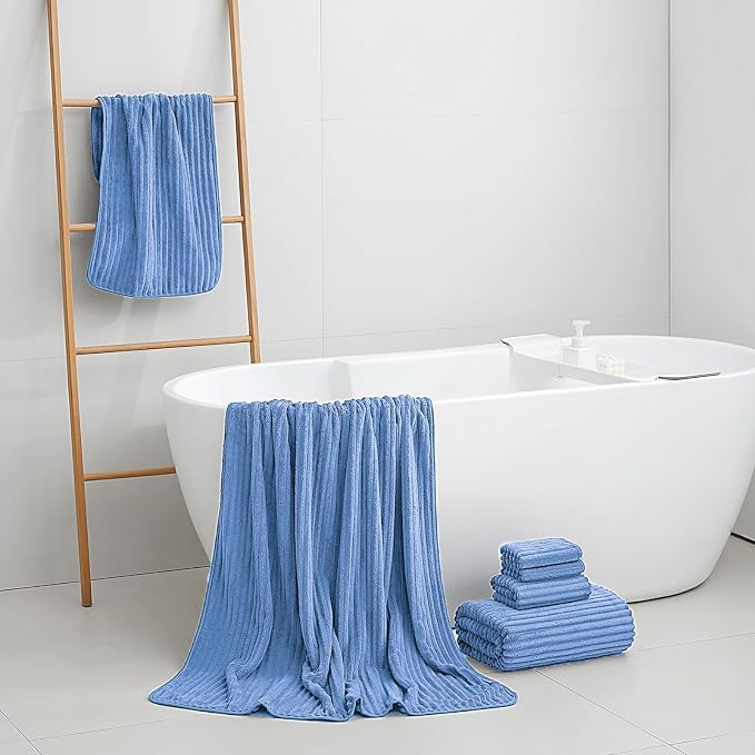 6 Piece Bath Towel Set, 30"x60" Microfiber Towels, Blue | Quick dry, Highly Absorbent,shower towels for bathroom gym,2 large Bath towels,2 hand towels,2 washcloths - Image 2