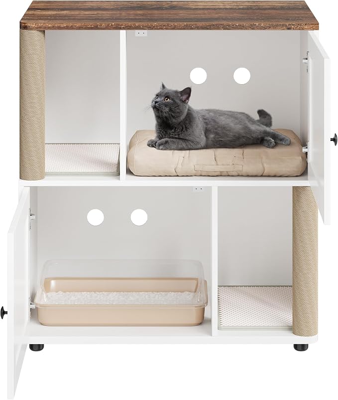Garvee Cat Litter Box Enclosure Furniture for 2 Cats, Hidden Litter Box, Modern Double Layer Cats Washroom Furniture with 2 Scratch Mat and Cat Scratching Post, Side End Table for Living Room Hallway - Image 2