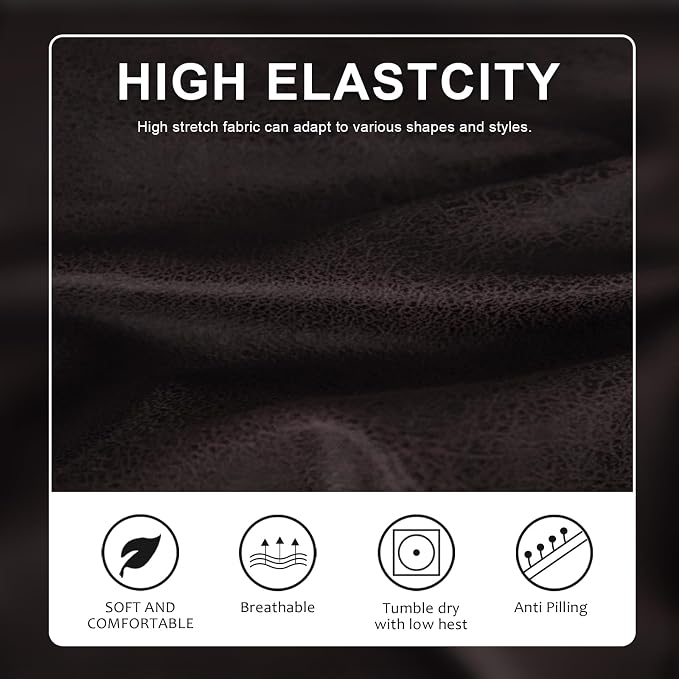 molasofa Leather Look Couch Cushion Covers, Stretch Sofa Cushion Covers for Sectional Armchair Loveseat Protector,Replacement Seat Cushion Slipcovers, Machine Washable(2 Cushion Sofa, Chocolate) - Image 3