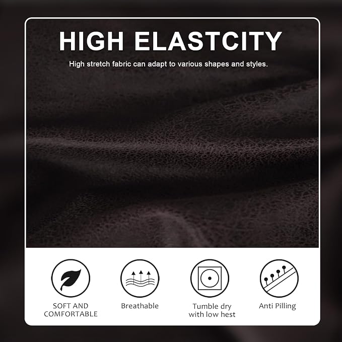 Leather Like Couch Cushion Covers Sofa Slipcovers Sets Couches Furniture Protector Covers for Sectional Armchair Loveseat Stretch Spandex Fabric, Machine Washable (2 Cushion Loveseat, Chocolate) - Image 3
