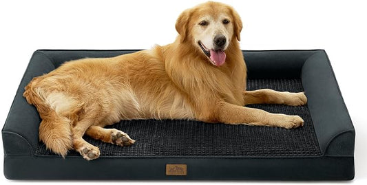 COZY KISS Dog Beds for Extra Large Dog, XXL Bolster Pet Couch with Waterproof Lining, Egg Crate Foam Sofa for Pets Up to 150 lbs, U-Shaped, 48x35x8 inch, Black by COZYKISS