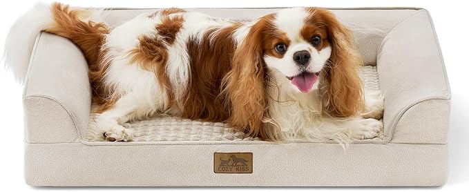 COZY KISS Orthopedic Dog Bed for Small Medium Size Dogs, Bolster Pet Couch with Waterproof Lining, Egg Crate Foam Sofa for Pets Up to 30 lbs, U-Shaped, 30x20x6.5 inch, Beige by COZYKISS