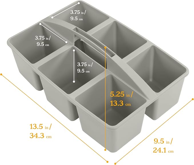 ECR4Kids 6-Compartment Large Plastic Caddy, Multipurpose Organization, Grey, 6-Pack - Image 2