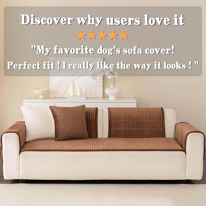 Velvet Washable Dog Couch Cover, Non-Slip Waterproof Pet Sofa Protector for 2-3-Cushion Sectional, L-Shaped Sofa & Loveseat, Machine Washable(1PC/27.6"x70.9",Brown) - Image 6
