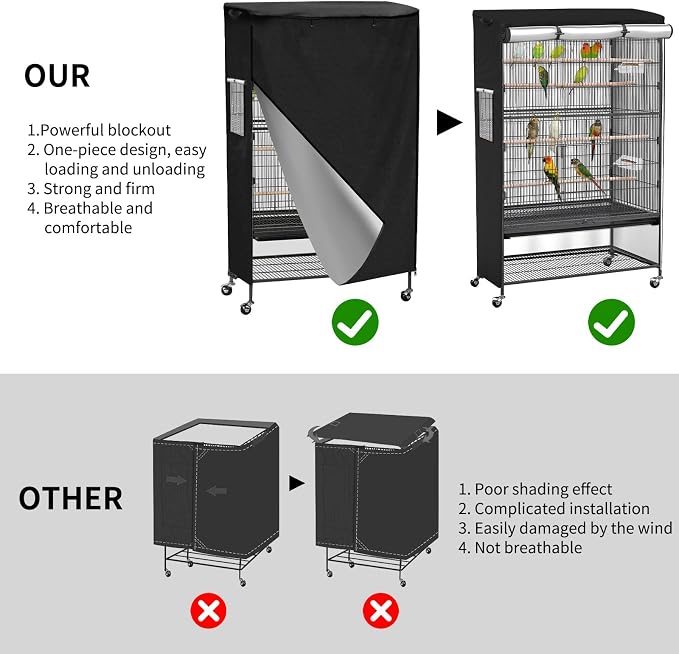 Roasivi Universal Large Birdcage Cover Black Out and Breathable Cages Cover for Parrots and Other Small Animals Durable Waterproofing Washable Material 31" L x 21" W x 53" H Black - Image 6