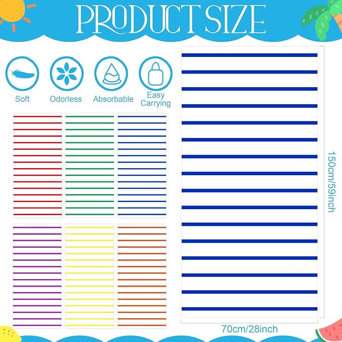 Peryiter 6 Pcs Oversized Microfiber Beach Towels Large Quick Dry Pool Towels Absorbent Camping Travel Blanket Set for Women Men Bath Beach(Classic Stripe,28 x 59 Inch,Mixed Color) - Image 2