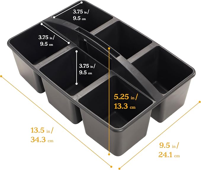 ECR4Kids 6-Compartment Large Plastic Caddy, Multipurpose Organization, Black, 6-Pack - Image 2