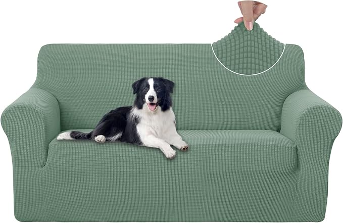 U-NICE HOME Oversized Stretch Loveseat Couch Cover, Cyan | 2 Cushion Sofa, 1-Piece Sofa cover, Washable, Pet friendly, Furniture protector, Polyester Spandex Jacquard fabric by U-NICEHOME
