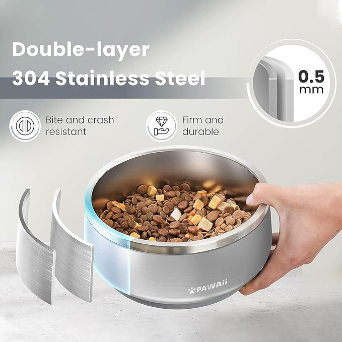Pawaii Dog Bowl,34 oz Stainless Steel Food and Water Bowl,ID Tag,1 Pack | Double-Wall Design,Non-Slip Rubber Base,Dishwasher Safe,Smooth Open Design, Not a Slow Feeder,Easy-Rinse Interior - Image 2