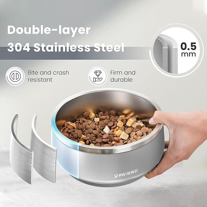 Pawaii Dog Bowl,68 oz Stainless Steel Food and Water Bowl,ID Tag,1 Pack | Double-Wall Design,Non-Slip Rubber Base,Dishwasher Safe,Smooth Open Design, Not a Slow Feeder,Easy-Rinse Interior - Image 2