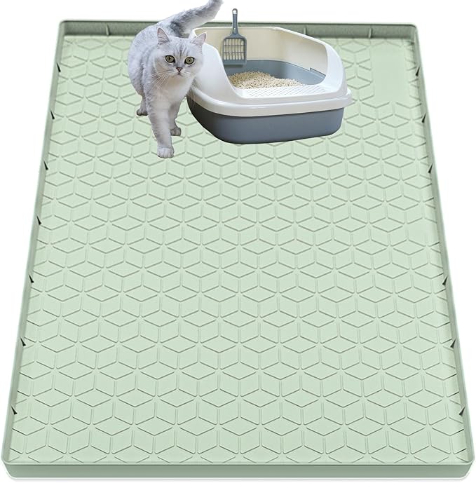 Cat Litter Mat, Silicone Large Cat Mat for Litter Box - 40x28 in, Waterproof & Non-Slip, Durable & Easy Clean, Green by Jacooxi