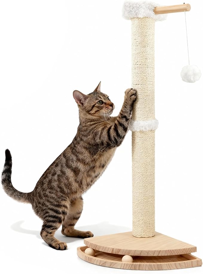 Cat Corner Scratcher with Interactive Ball Toys for Indoor Cats, Sisal Cat Scratching Post with Danging Ball for Wall Corners Furniture Protector 28'' by MOYMO