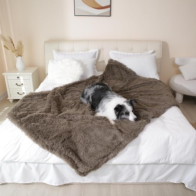 gogobunny Waterproof Dog Blanket for Couch & Furniture Protection - Super Soft Reversible Throw for Large Dogs & Cats, Calming Washable Fur & Sherpa Pet Blanket (60x80 Inch, Stone) - Image 4