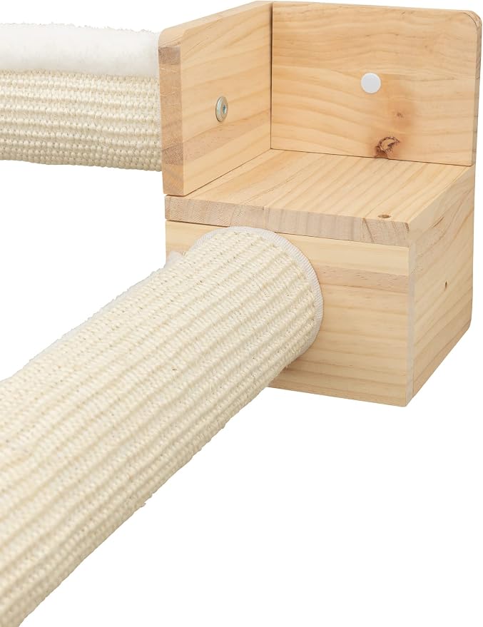 Trixie Cat Wall Furniture Set 6-7pc Cat Climbing Wall Set - Sisal Rope Scratching Posts, Elevated Bed, Corner Shelf, Steps - Natural/White - Image 5