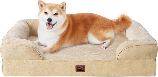 EHEYCIGA Orthopedic Dog Beds Large Sized Dog, Waterproof Washable Pet Bed | Non-Slip Bottom and Egg-Crate Memory Foam XL Dog Couch Bed with Washable Removable Cover, Greige by EHEYCIGA