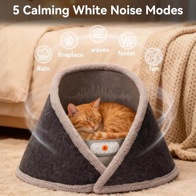 Heated & Cooling Cat Bed with 5 White Noise Modes, Cat Cave Bed with Mat Smart Temperature Control, Indoor Cozy Bed for Small and Medium Cats - Image 3