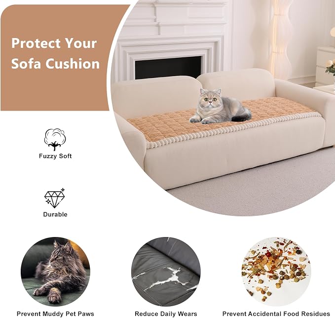 DREAMINGO Fuzzy Pet Couch Cover with Geometric Jacquard, Washable & Non-Slip Sofa Covers for 3 Cushion Couch, Plush Dog Bed Mat for Sofa Cushion Protector 27.6x70.9 Inch, Light Coffee - Image 3