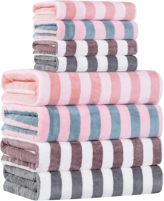 Microfiber Bath Towel Set 4 Bath Towels 4 Hand Towels 4 Colors for Shower Pool Beach Bathroom Super Absorbent Soft Quick Dry Lightweight by OLESTER