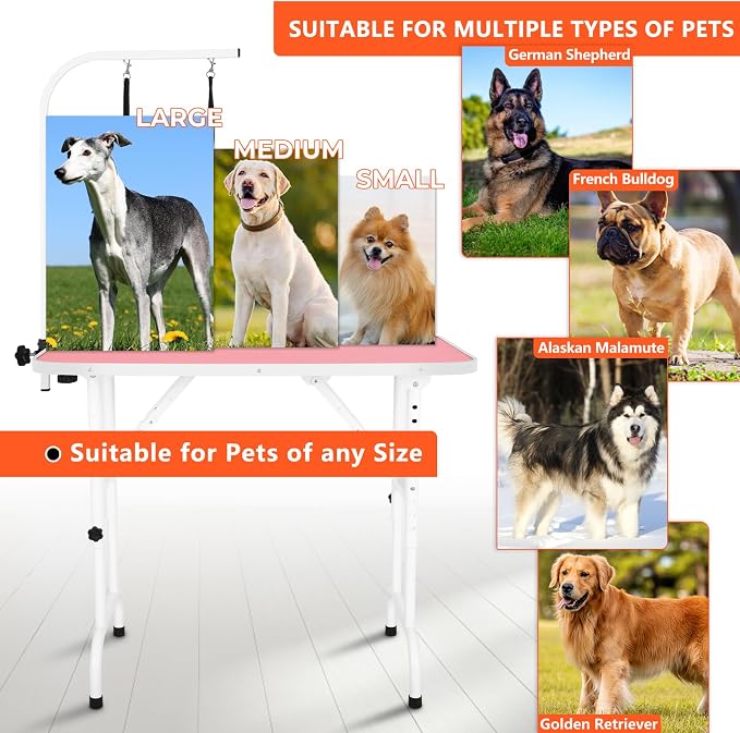 LEIBOU 36-inch Height Adjustable(23''~33.8'') and Foldable Pet Dog Grooming Table with Grooming Arm & 2 Noose for Dog Cat Pet Grooming Maximum Capacity Up to 260lbs - Image 8